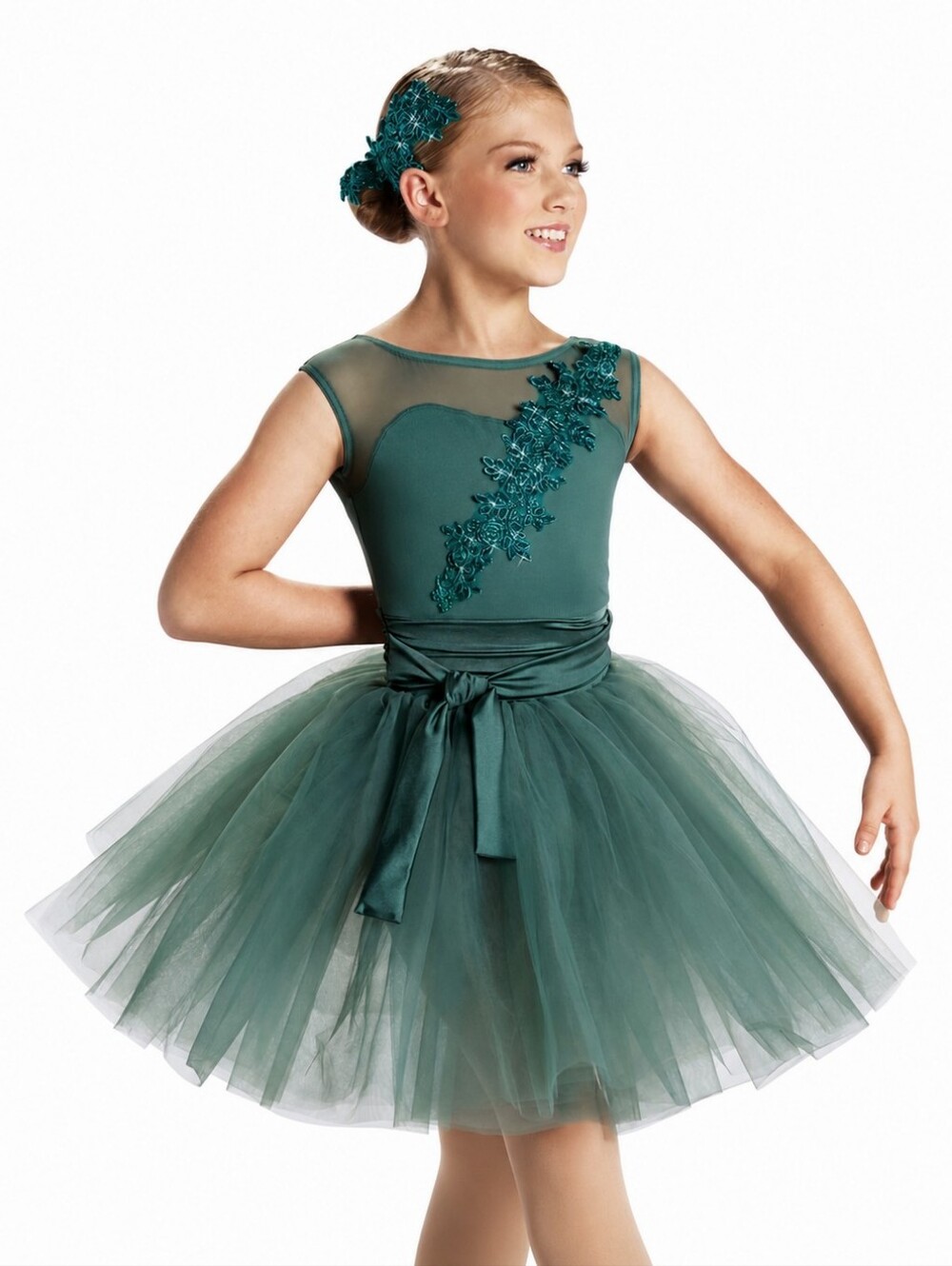 Weissman Girls XL Teal Green Floral Tulle Ballet Dance Costume Dress